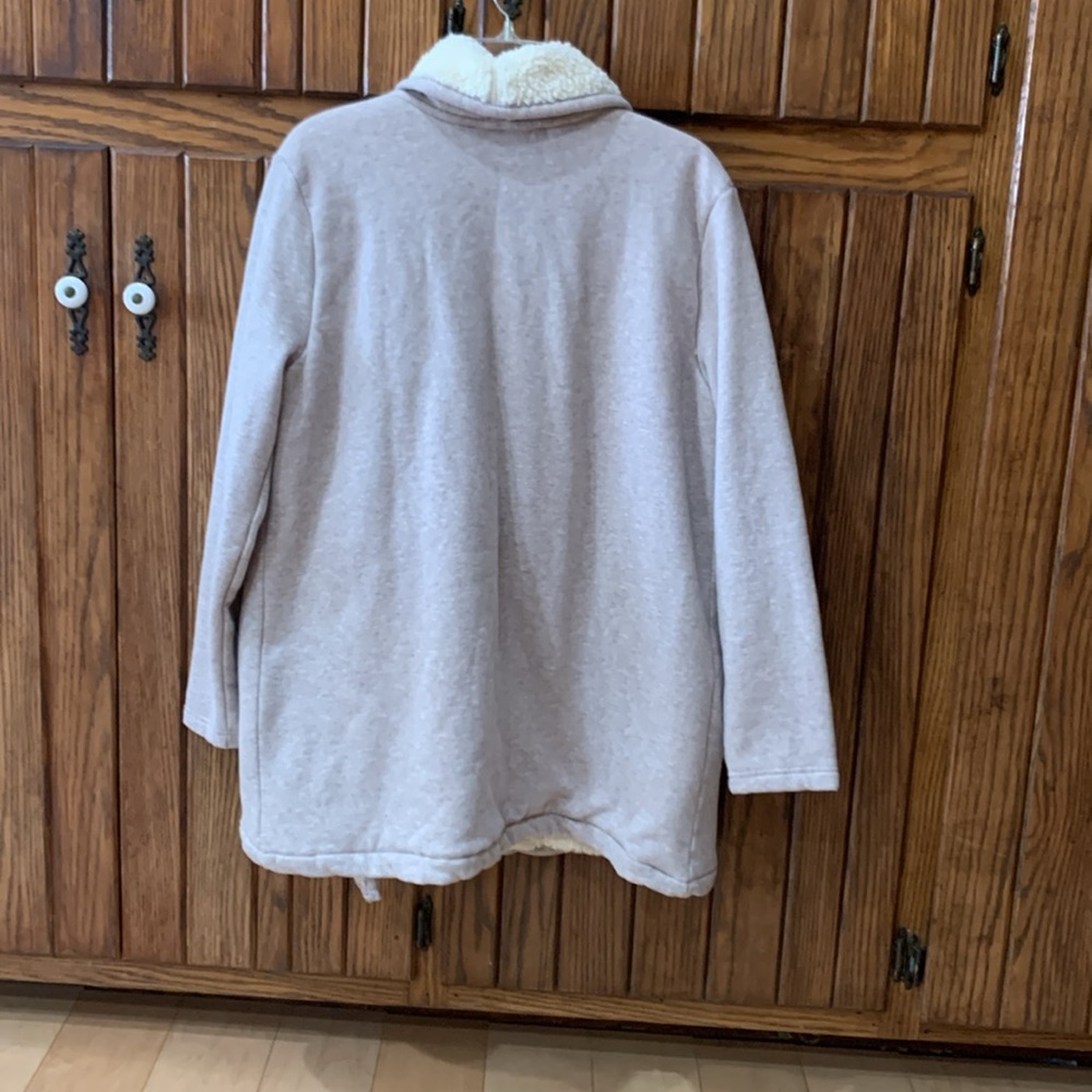 LLBean women’s Fleece lined Cardigan Jacket Size XL Gray&Creme color fleece - Picture 2 of 7